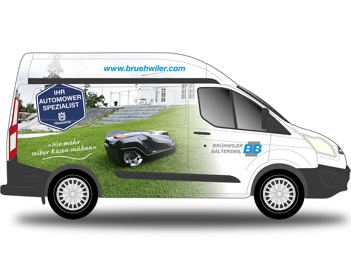 Brühwiler Balterswil AutoMower Lieferwagen Logo Husqvarna Automower – Fachhändler Balterswil